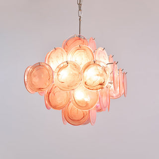 Murano Pink Glass Disc Chandelier
