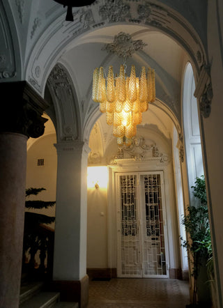 Murano Tiered Amber Textured Glass Chandelier