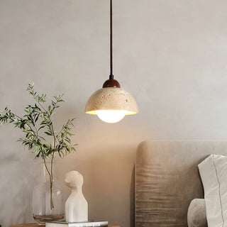 Nora Dome Natural Yellow Travertine Pendant Light