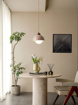 Nora Dome Natural Yellow Travertine Pendant Light