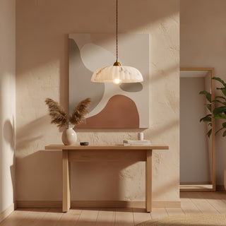 Lola Ribbed Ceramic & Brass Pendant Light