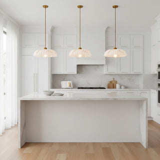 Lola Ribbed Ceramic & Brass Pendant Light