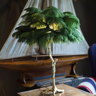 Swan Natural Ostrich Feather Table Light