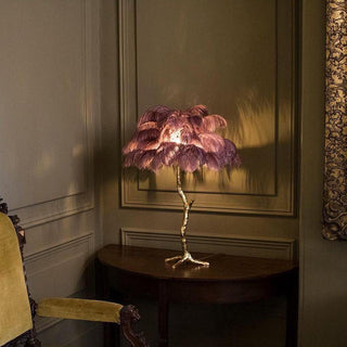 Swan Natural Ostrich Feather Table Light