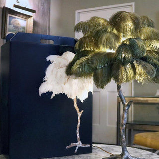 Swan Natural Ostrich Feather Table Light