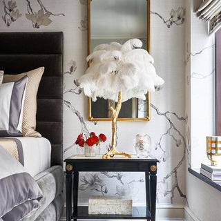 Swan Natural Ostrich Feather Table Light