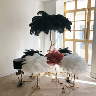 Swan Natural Ostrich Feather Table Light