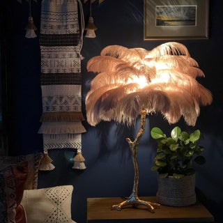 Swan Natural Ostrich Feather Table Light