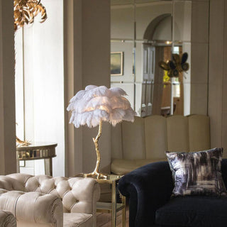 Swan Natural Ostrich Feather Table Light