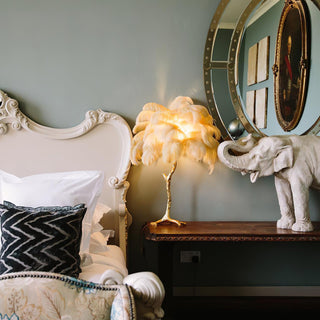 Swan Natural Ostrich Feather Table Light