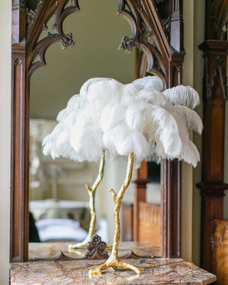 Swan Natural Ostrich Feather Table Light