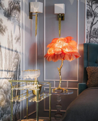Swan Natural Ostrich Feather Table Light