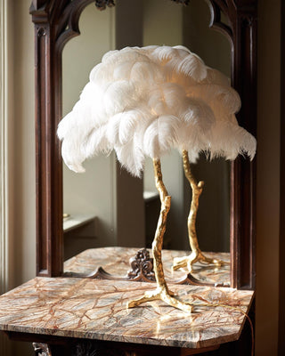 Swan Natural Ostrich Feather Table Light