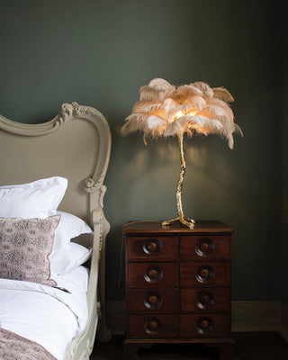 Swan Natural Ostrich Feather Table Light