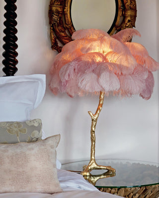 Swan Natural Ostrich Feather Table Light