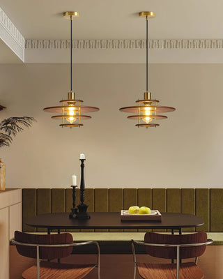 Pendel Layered Wood Brass Pendant Light
