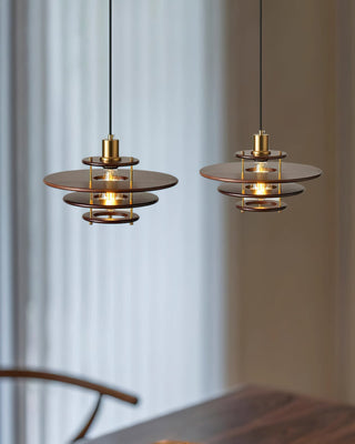 Pendel Layered Wood Brass Pendant Light