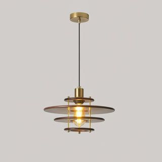 Pendel Layered Wood Brass Pendant Light