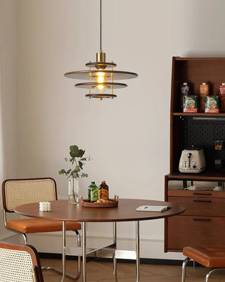 Pendel Layered Wood Brass Pendant Light