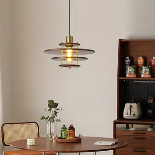 Pendel Layered Wood Brass Pendant Light