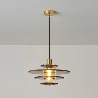 Pendel Layered Wood Brass Pendant Light