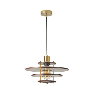 Pendel Layered Wood Brass Pendant Light