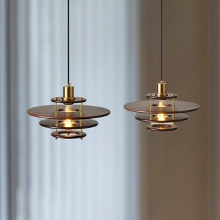 Pendel Layered Wood Brass Pendant Light