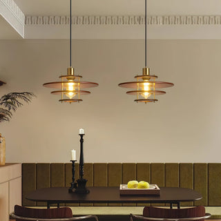 Pendel Layered Wood Brass Pendant Light