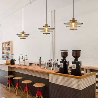 Pendel Layered Wood Brass Pendant Light