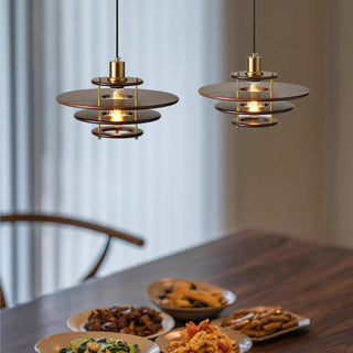 Pendel Layered Wood Brass Pendant Light