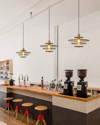 Pendel Layered Wood Brass Pendant Light