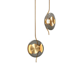 Dum Smoked Glass Disc & Brass Pendant Light
