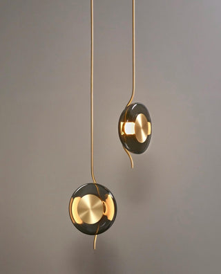 Dum Smoked Glass Disc & Brass Pendant Light
