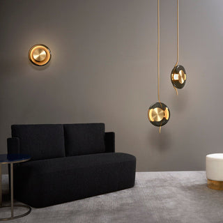 Dum Smoked Glass Disc & Brass Pendant Light