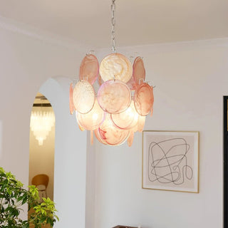 Aurora Chandelier Pink Murano Glass Disc Vintage Charm - Blowlighting