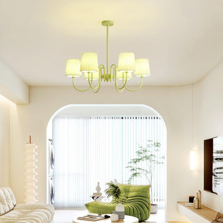 Pleated Fabric Matcha Pastel Metal Chandelier