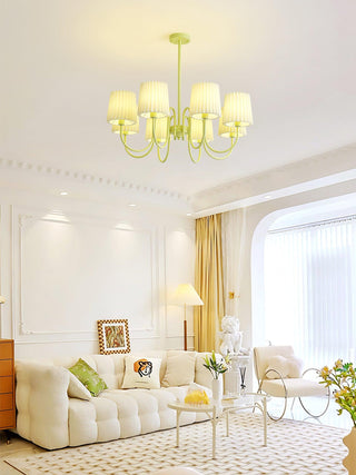 Pleated Fabric Matcha Pastel Metal Chandelier