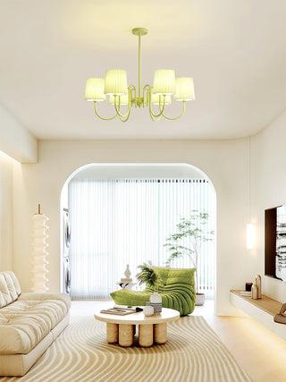 Pleated Fabric Matcha Pastel Metal Chandelier