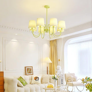 Pleated Fabric Matcha Pastel Metal Chandelier