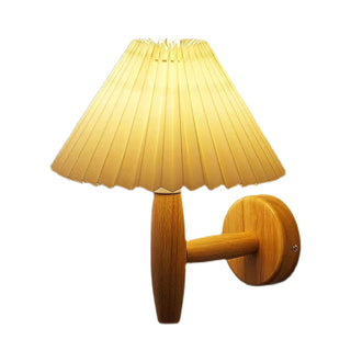 Pleated Retro Wood Fabric Wall Sconce