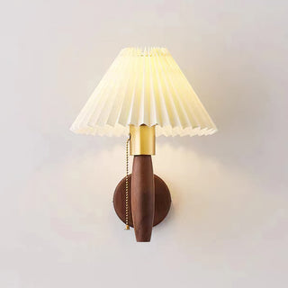 Pleated Retro Wood Fabric Wall Sconce
