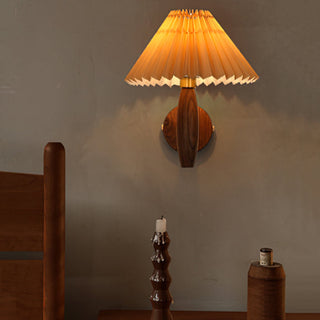 Pleated Retro Wood Fabric Wall Sconce