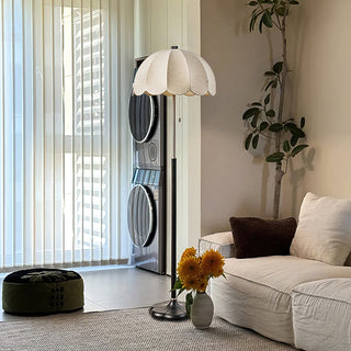 Prague Dark Wood Scalloped Floor Lamp