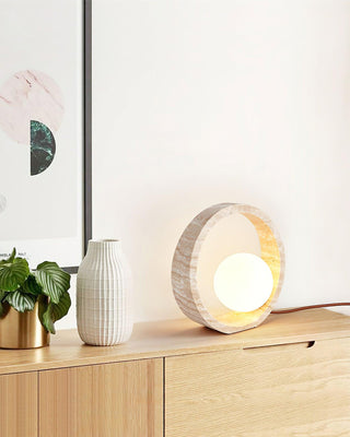 Q Circle Sculptural Travertine Table Light