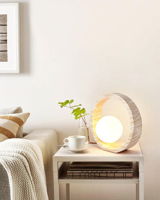 Q Circle Sculptural Travertine Table Light