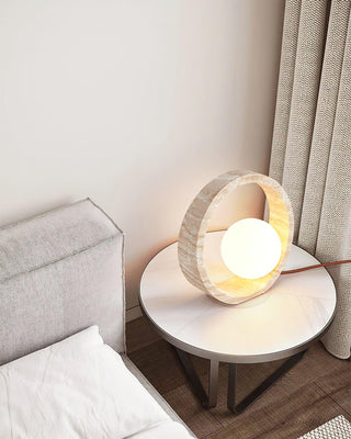 Q Circle Sculptural Travertine Table Light