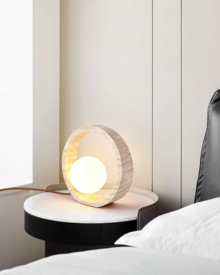 Q Circle Sculptural Travertine Table Light