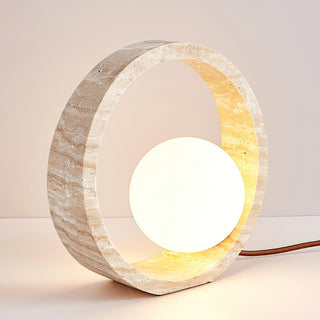 Q Circle Sculptural Travertine Table Light