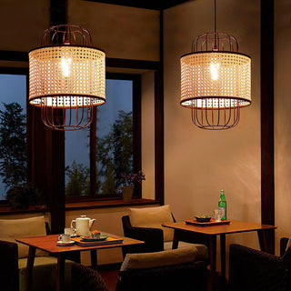 Rattan Aru Sculptural Iron Pendant Light