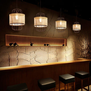 Rattan Aru Sculptural Iron Pendant Light